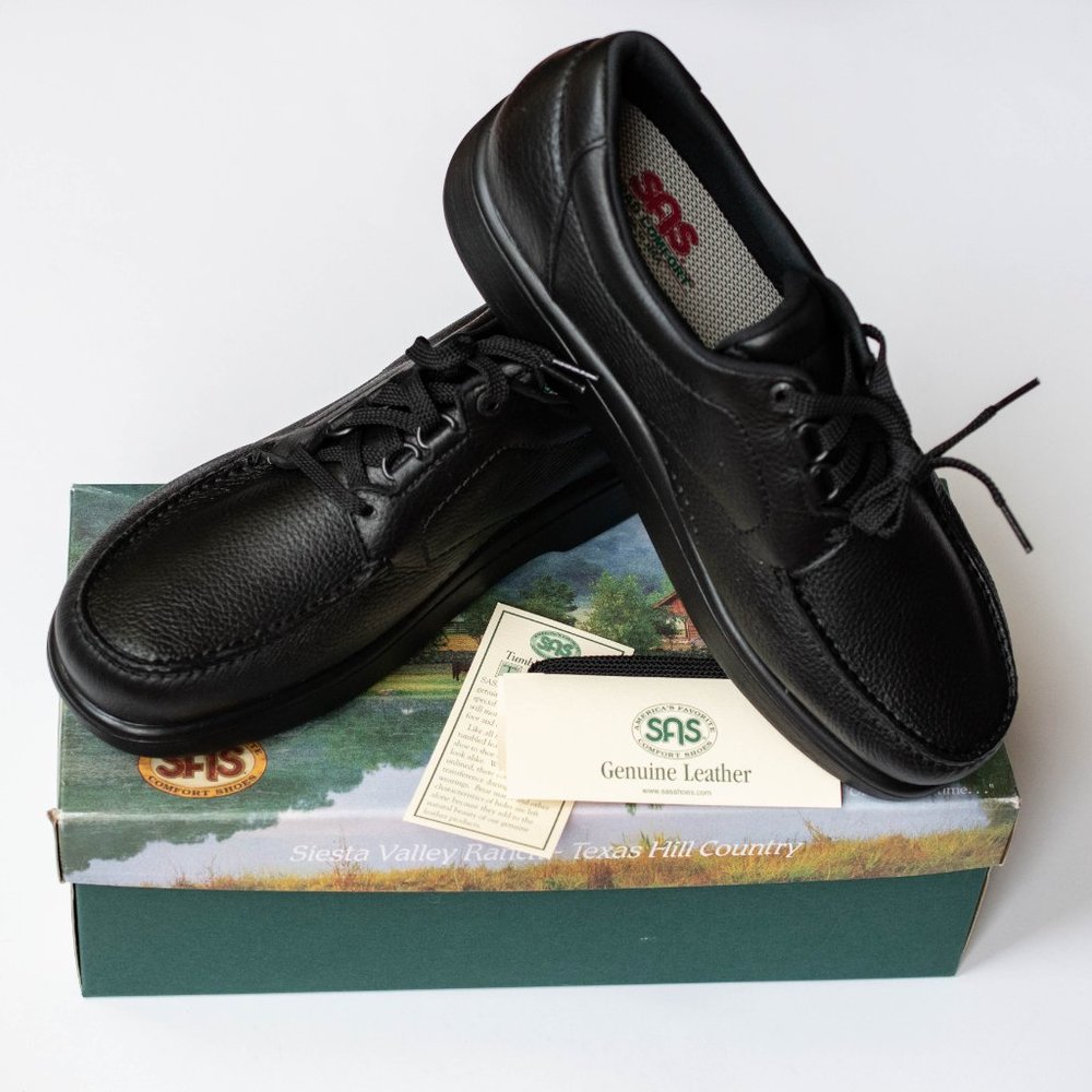 SAS Bout Time Black Leather Shoes, NEW, Size11.5 WW, Soft and Comfortable - Picture 1 of 13